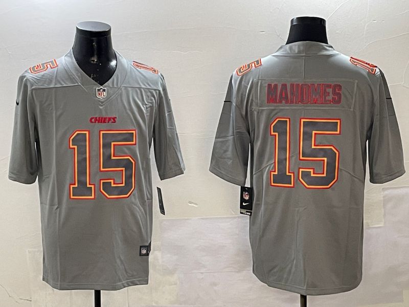 Men Kansas City Chiefs 15 Mahomes Grey 2025 Nike Vapor Limited NFL Jersey style 210
